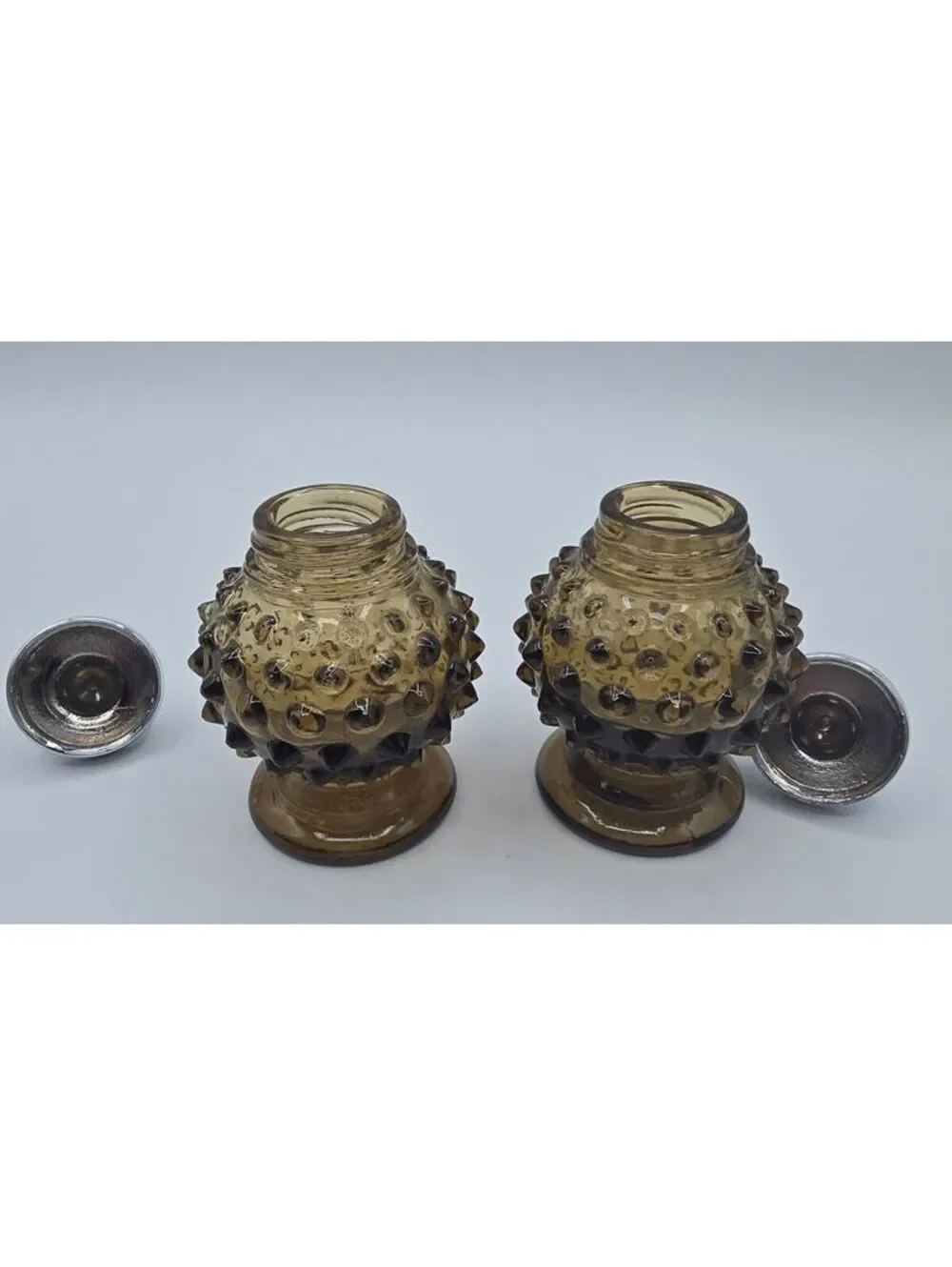 Vintage Imperial Glass Nutmeg Brown Hobnail Salt Pepper Shakers IG Marked